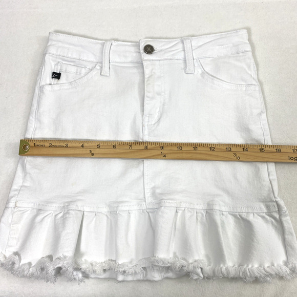 Kancan White Denim Skirt Womens Small Raw Hem Flounce Ruffle Pockets Festival - Picture 8 of 9